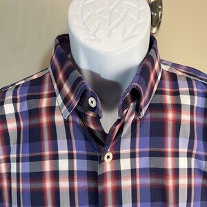 BUGATCHI Men's purple, black and white l/s Stretch performance shirt Large L